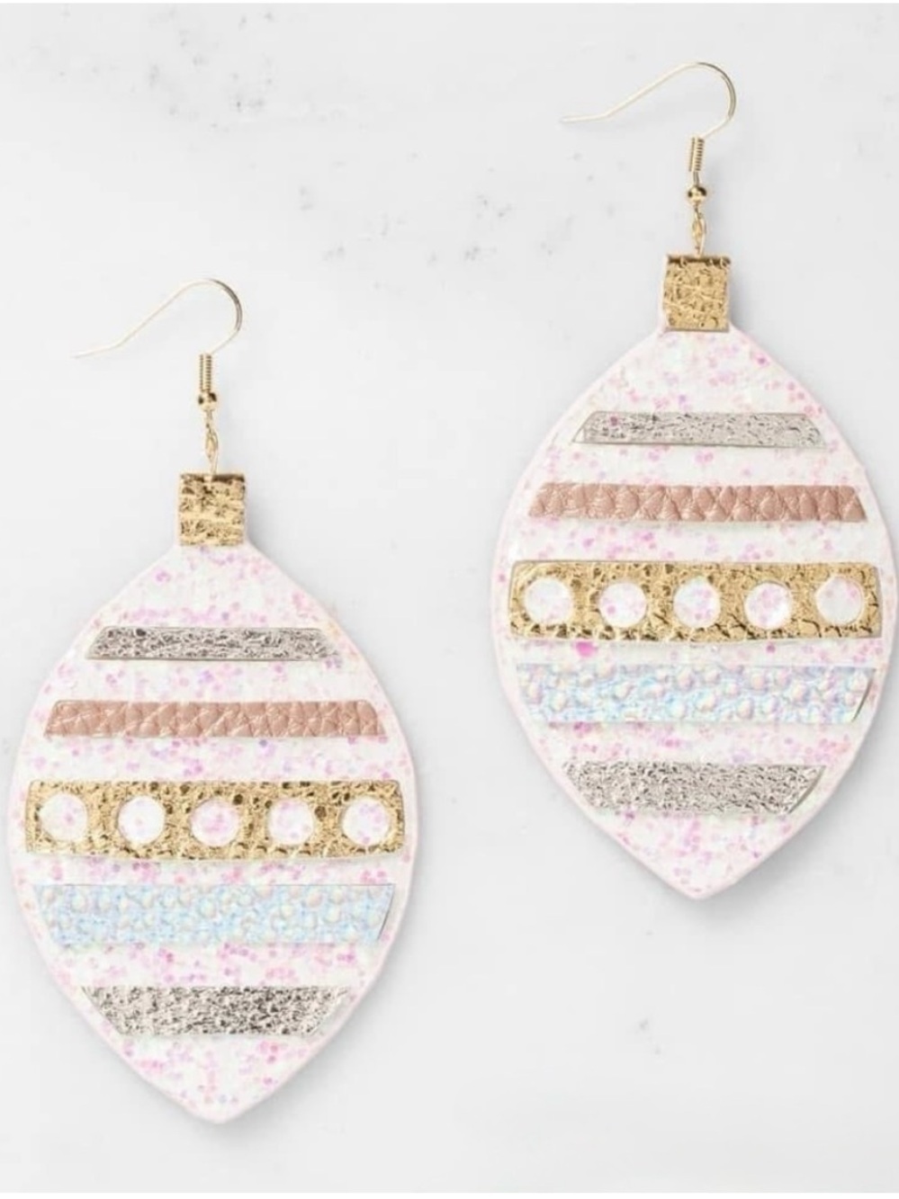 Plunder Design Gold & Pink Sparkly Christmas Ornament Earrings NWT